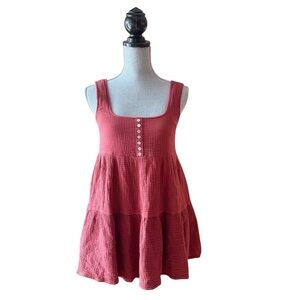 Urban Outfitters Rose Pink Gauze Tiered Tank Dress